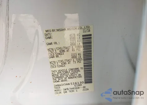 2017 Nissan Titan Xd Sv Diesel из США, поврежденный, VIN 1N6BA1F34HN516130